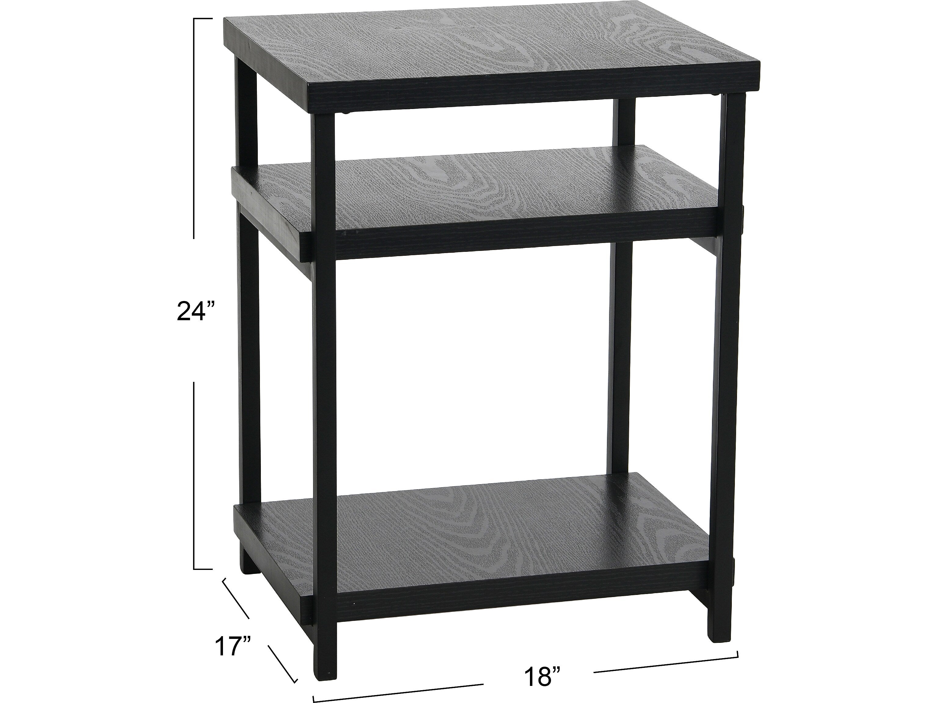 Household Essentials Jamestown 18"W x 17"D Laminate Side/End Table, 2 Shelves, Black Oak/Black (8174-1)