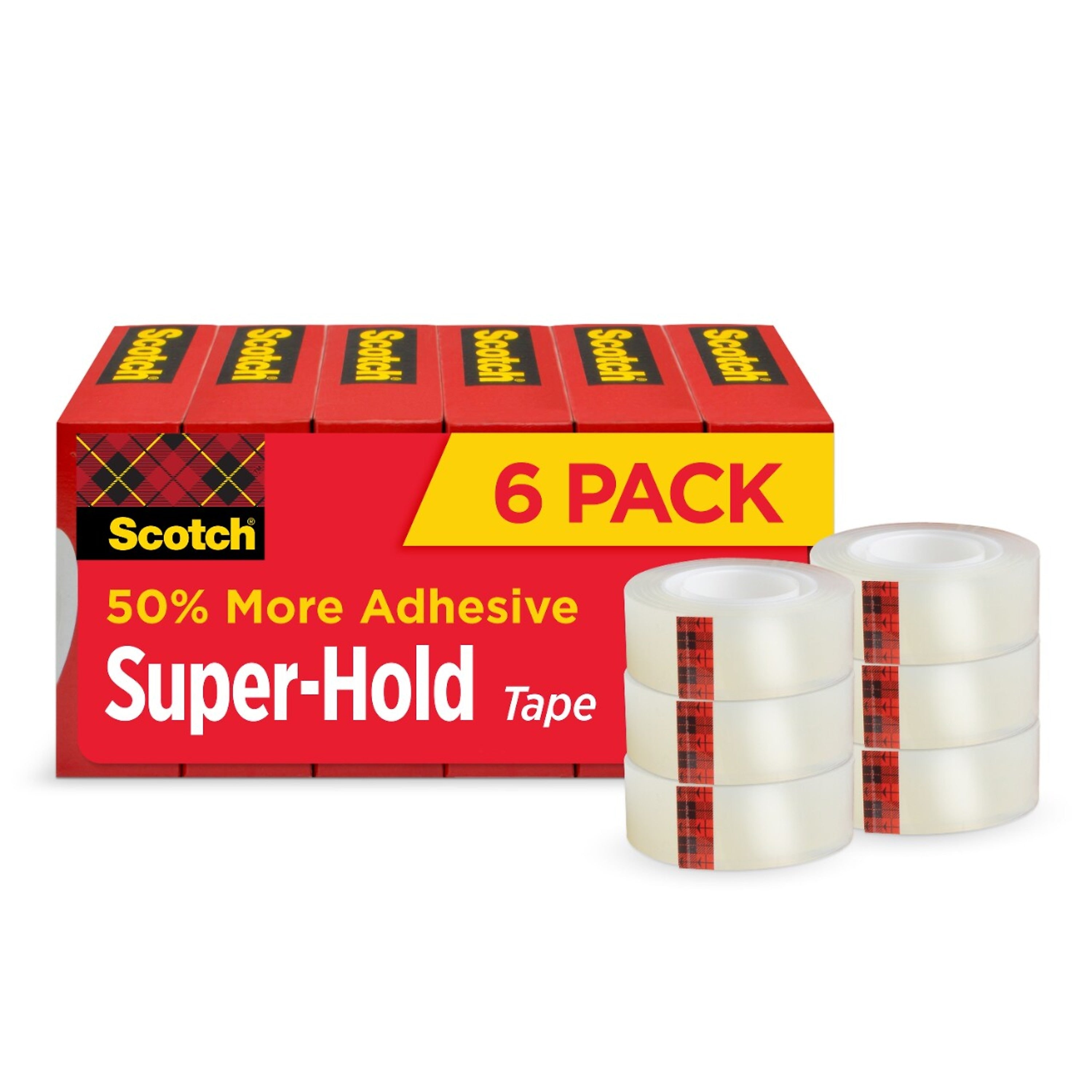 Scotch Super-Hold Transparent Clear Tape Refill, 0.75" x 27.77 yds., 1" Core, Clear, 6 Rolls/Pack (700K6)