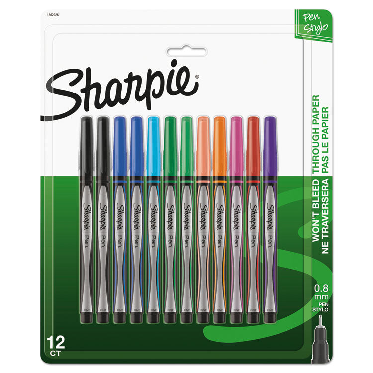 Water-Resistant Ink Porous Point Pen, Stick, Fine 0.4 Mm, Assorted Ink And Barrel Colors, Dozen