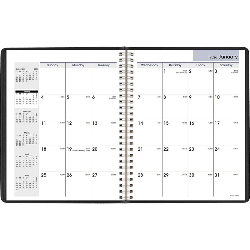 2026 AT-A-GLANCE DayMinder 7" x 8.75" Monthly Planner, Faux Leather Cover, Black (G400-00-26)