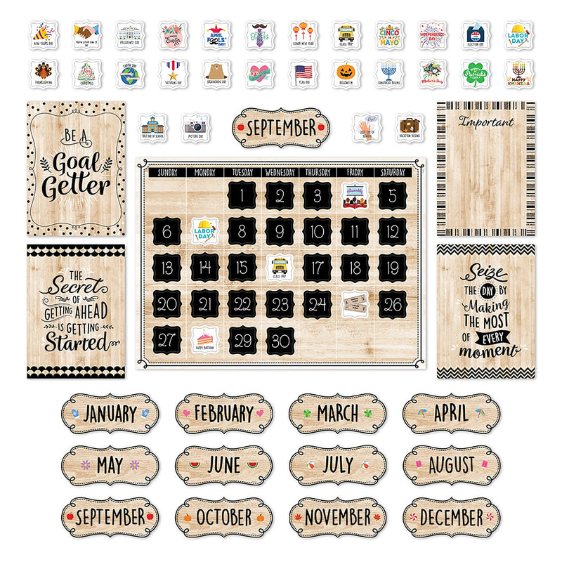Creative Teaching Press Black, White, and Wood Calendar Set Bulletin Board Set, 87/Set (CTP10920)