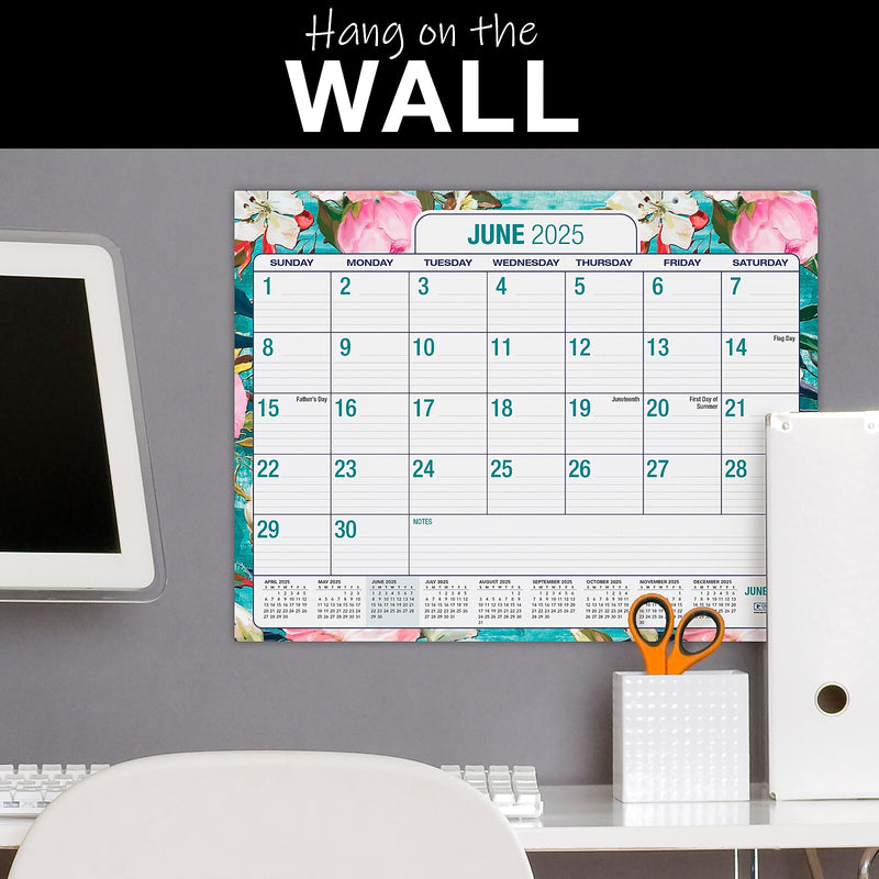 2025-2026 Global Printed Products Teal Floral 22" x 17" Desk Pad Calendar, Multicolor (NAD26-DP-17)