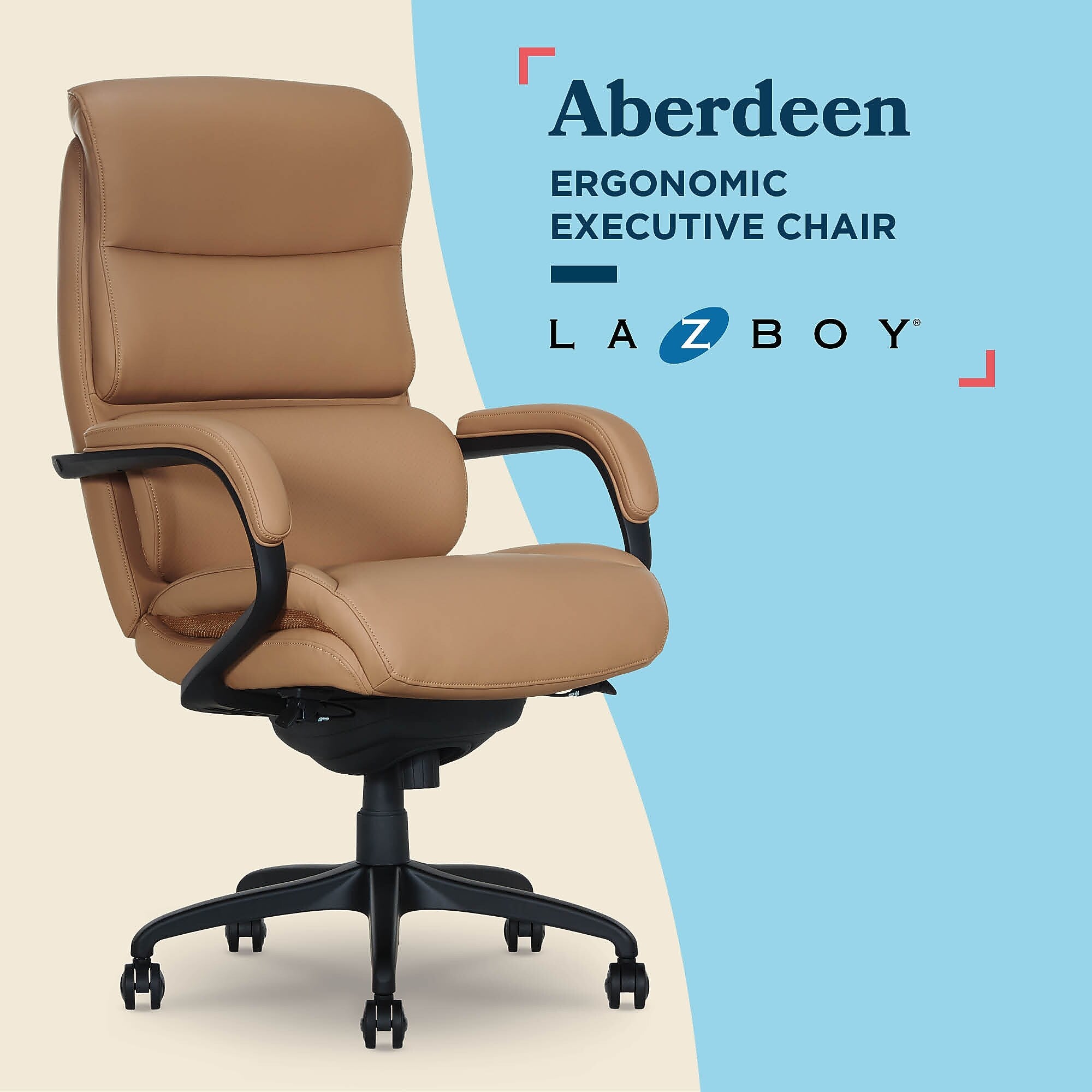 La-Z-Boy Aberdeen Ergonomic Bonded Leather Swivel Executive Chair, Tan (51545-TAN)