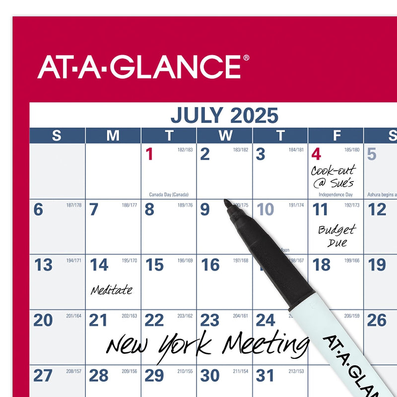 2025-2026 AT-A-GLANCE 48" x 32" Academic Yearly Wet-Erase Wall Calendar, Reversible, White/Red (PM36AP-28-26)
