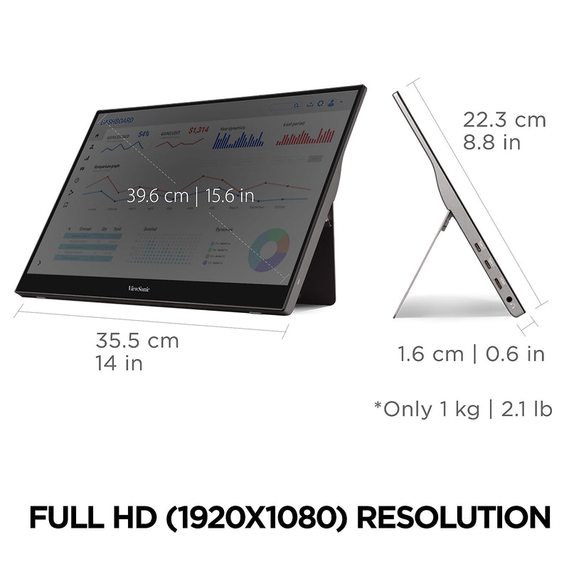 ViewSonic 15.6" 60Hz LED Monitor, Black (TD1655)