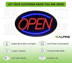 Alpine Industries Open Indoor LED Oval Sign,  23" x 14", 2/Pack (497-02-2PK)
