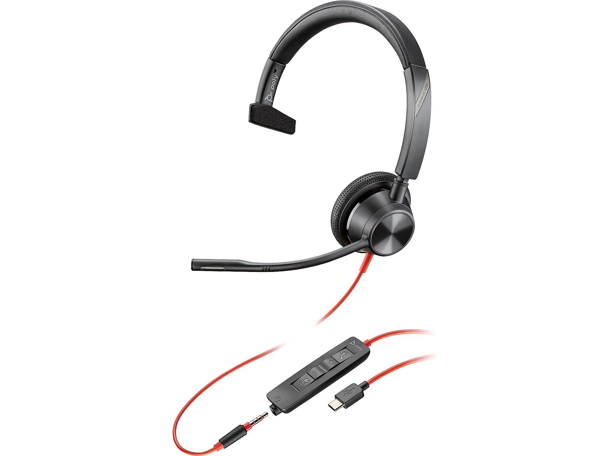 Poly Blackwire 3315 Mono Headset, USB-C/3.5mm, UC Certified (8X217AA)