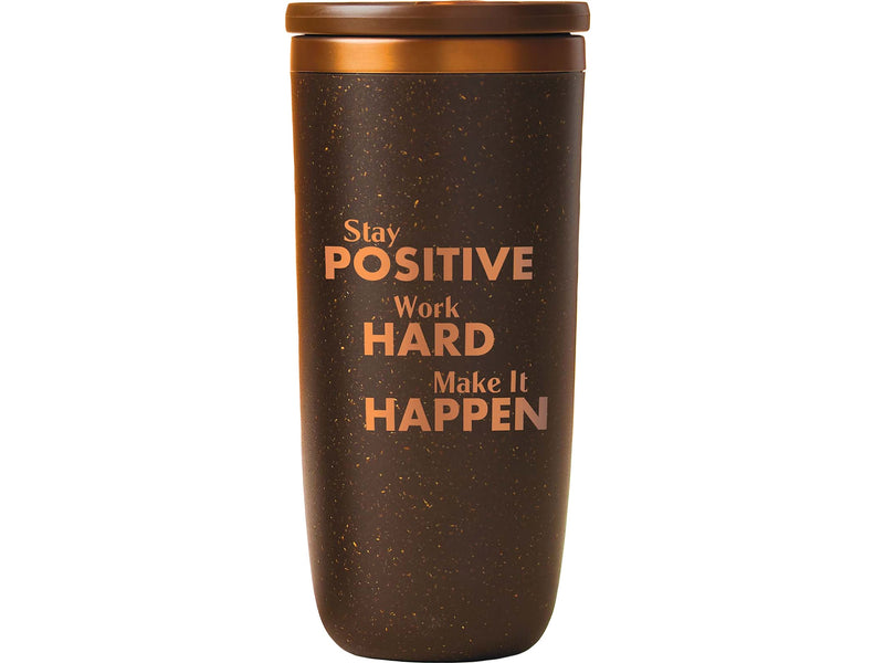 Baudville Cosmic Copper Stay Positive & Work Hard Coffee Tumbler, Brown/Copper, 16 Oz. (93548)