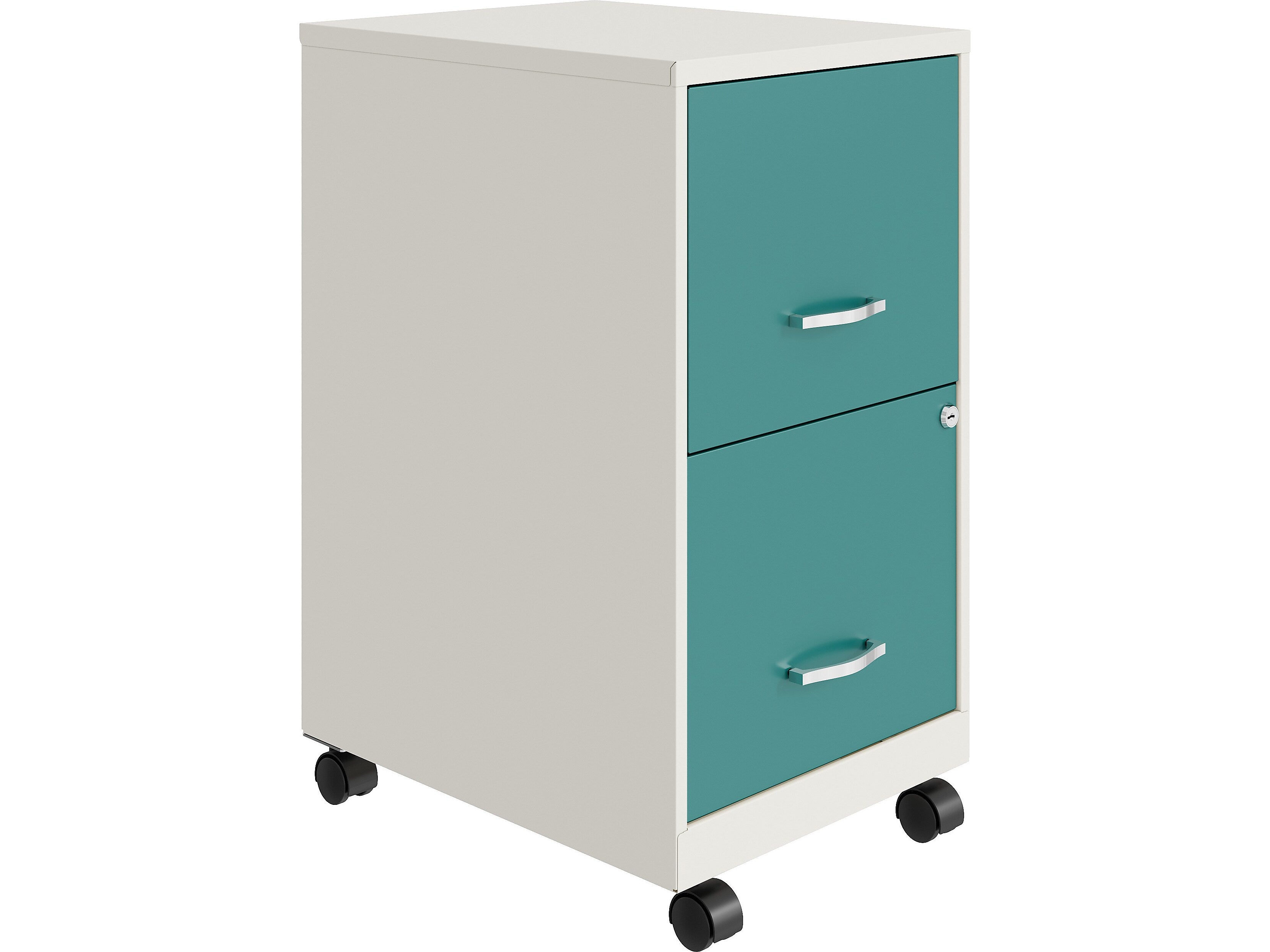 Space Solutions SOHO Smart File 2-Drawer Mobile Vertical File Cabinet, Letter Size, Lockable, Pearl White/Teal (25333)