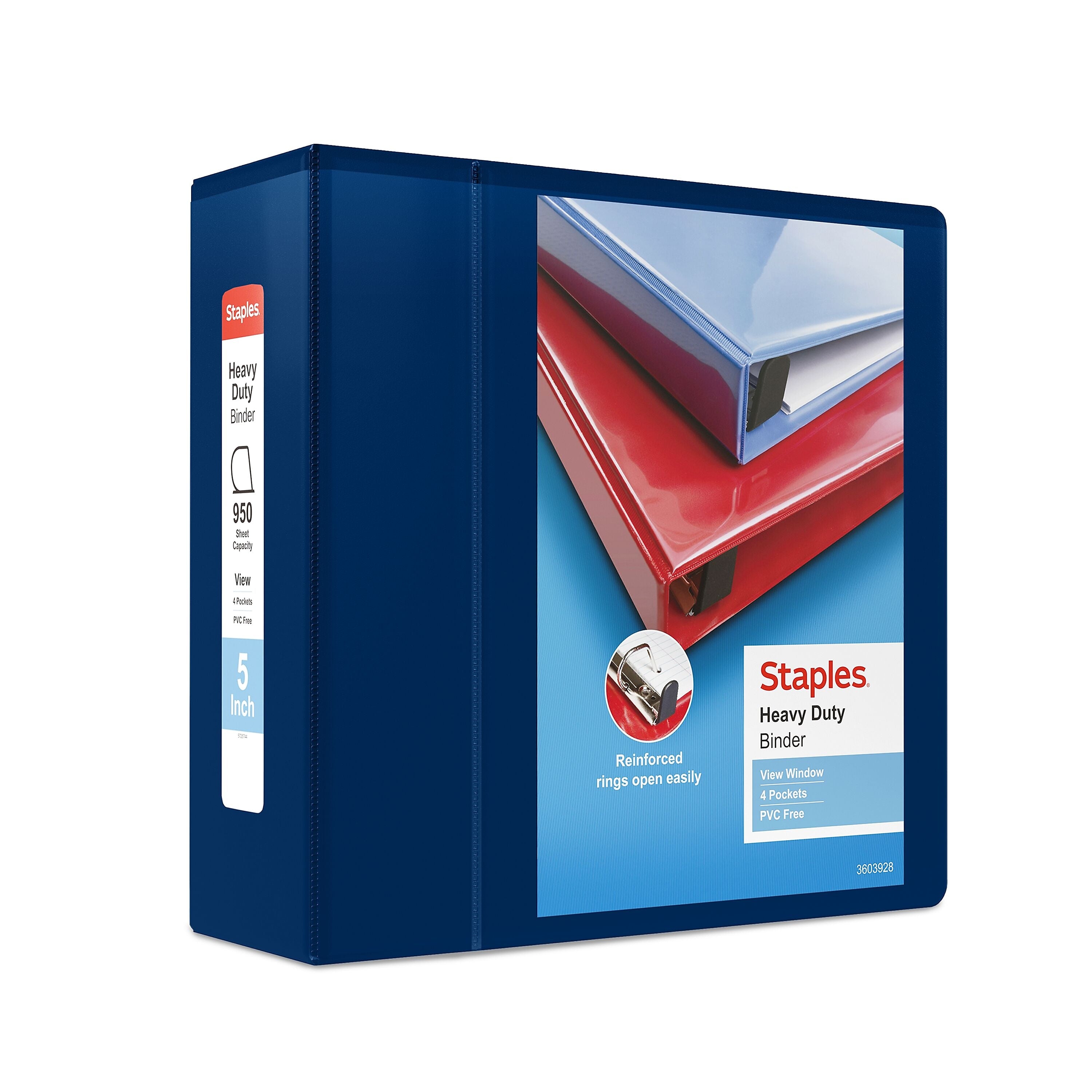 Staples Heavy Duty 5" 3-Ring View Binder, D-Ring, Navy Blue (ST60407-CC)