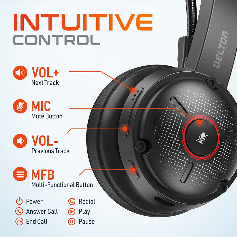 Delton 50X Pro Wireless Noise Canceling Bluetooth Mono Computer On-Ear Headset, Black (DBTHEAD50XBTDL)