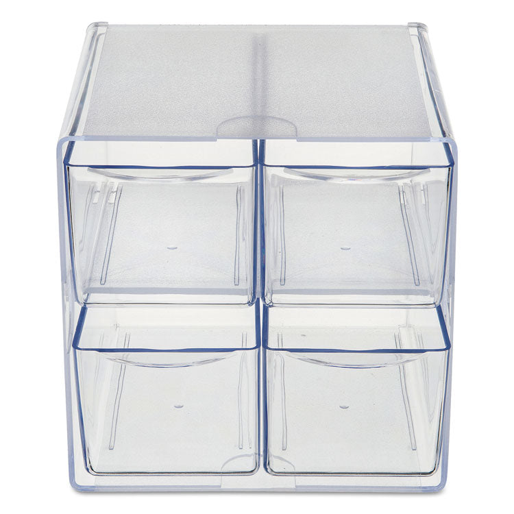 Stackable Cube Organizer, 4 Compartments, 4 Drawers, Plastic, 6 x 7.2 x 6, Clear
