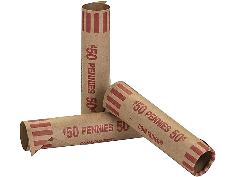 CONTROLTEK 50¢ Penny Crimped-End Coin Wrapper, Kraft/Red, 1000/Carton (560051)