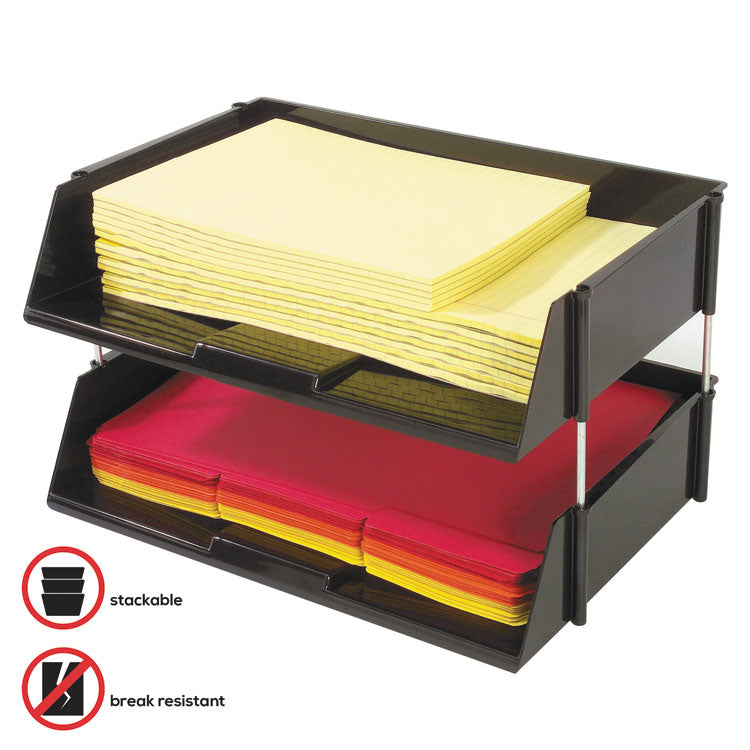 Industrial Tray Side-Load Stacking Tray Set, 2 Sections, Letter To Legal Size Files, 16.38" X 11.13" X 3.5", Black, 2/pack