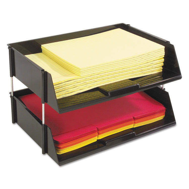 Industrial Tray Side-Load Stacking Tray Set, 2 Sections, Letter To Legal Size Files, 16.38" X 11.13" X 3.5", Black, 2/pack