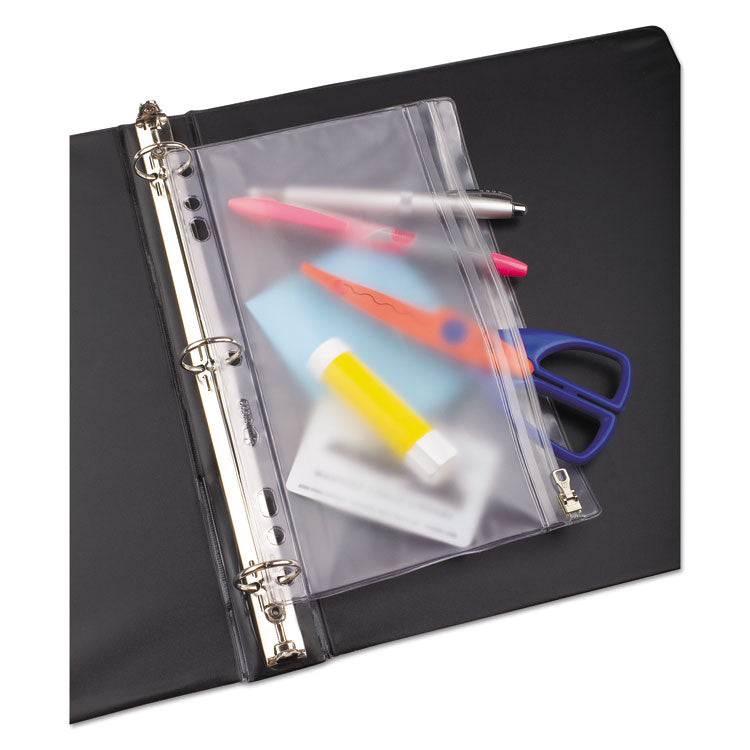 Zipper Binder Pocket, 2- to 5-Hole Punched, 6" x 9.5", Clear