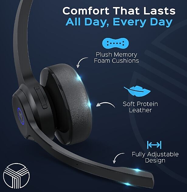 Treblab C7 Noise Canceling Bluetooth Stereo Computer Headset, Black