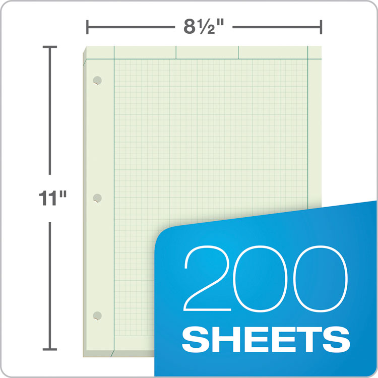 Engineering Computation Pads, Cross-Section Quadrille Rule (5 Sq/in, 1 Sq/in), Green Cover, 200 Green-Tint 8.5 X 11 Sheets