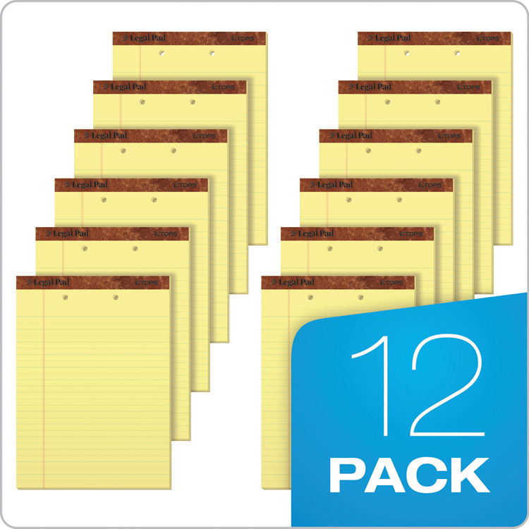 "The Legal Pad" Ruled Perforated Pads, Top 2-Hole Punch, Wide/Legal Rule, 50 Canary-Yellow 8.5 x 11.75 Sheets, Dozen