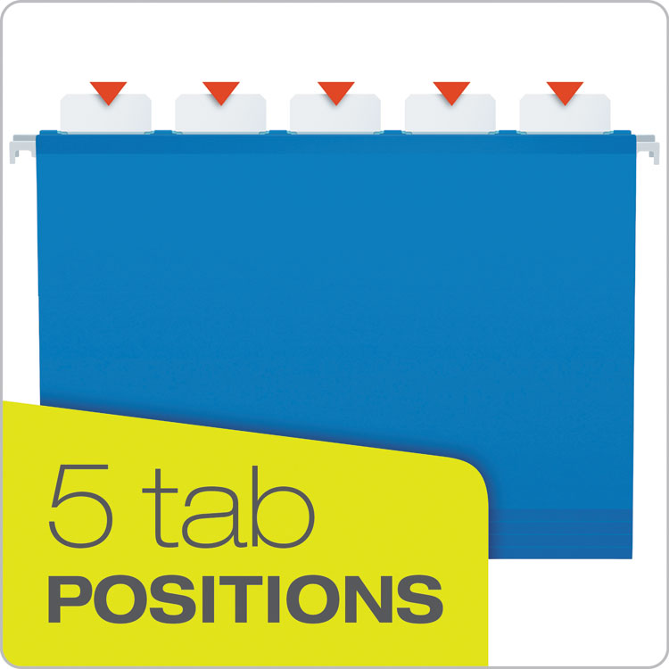 Ready-Tab Colored Reinforced Hanging Folders, Letter Size, 1/5-Cut Tabs, Blue, 25/Box