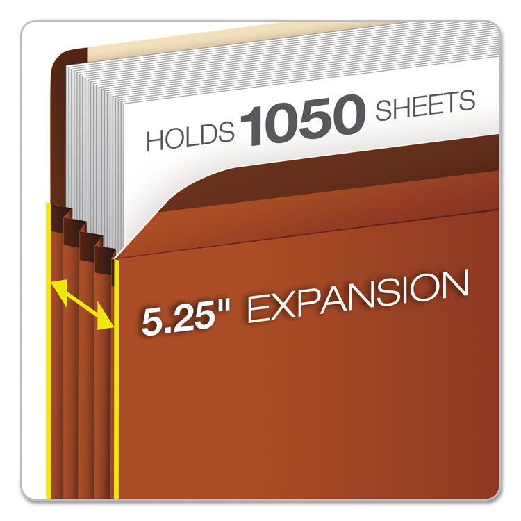 Premium Reinforced Expanding File Pockets, 5.25" Expansion, Letter Size, Red Fiber, 5/box