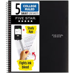Five Star 5-Subject Subject Notebook, 8.5" x 11", College Ruled, 200 Sheets, Black (72081)