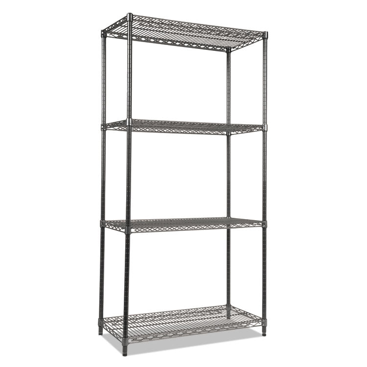 Wire Shelving Starter Kit, Four-Shelf, 36w X 18d X 72h, Black Anthracite