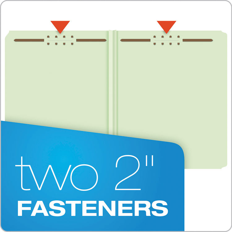 Heavy-Duty Pressboard Folders with Embossed Fasteners, Straight Tabs, 2" Expansion, 2 Fasteners, Letter Size, Green, 25/Box