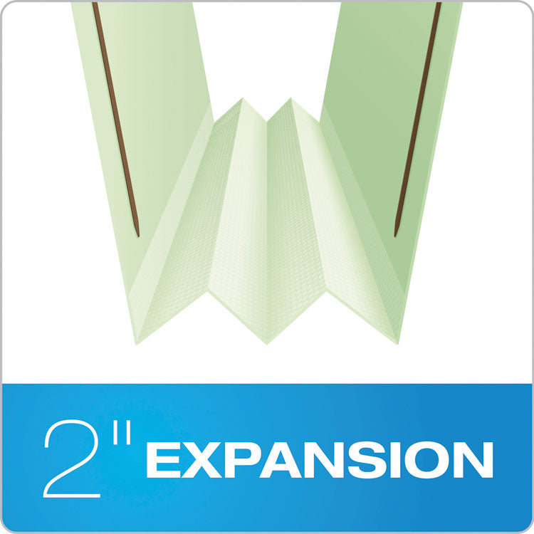 Heavy-Duty Pressboard Folders with Embossed Fasteners, 1/3-Cut Tabs, 2" Expansion, 2 Fasteners, Legal Size, Green, 25/Box