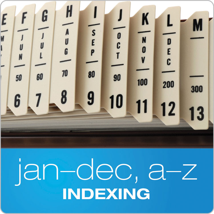 General Purpose Indexed Sorter, 31 Dividers, Alpha/Numeric/Month/Date/Day Index, Letter Size, Brown Frame