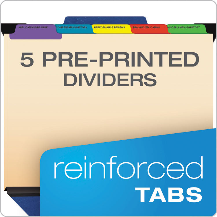 Hanging-Style Personnel Folders, 5 Dividers with 1/5-Cut Tabs, Letter Size, 1/3-Cut Exterior Tabs, Blue