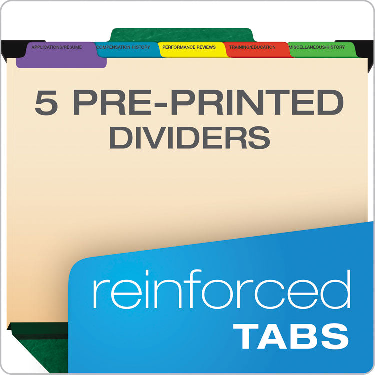 Hanging-Style Personnel Folders, 5 Dividers with 1/5-Cut Tabs, Letter Size, 1/3-Cut Exterior Tabs, Green