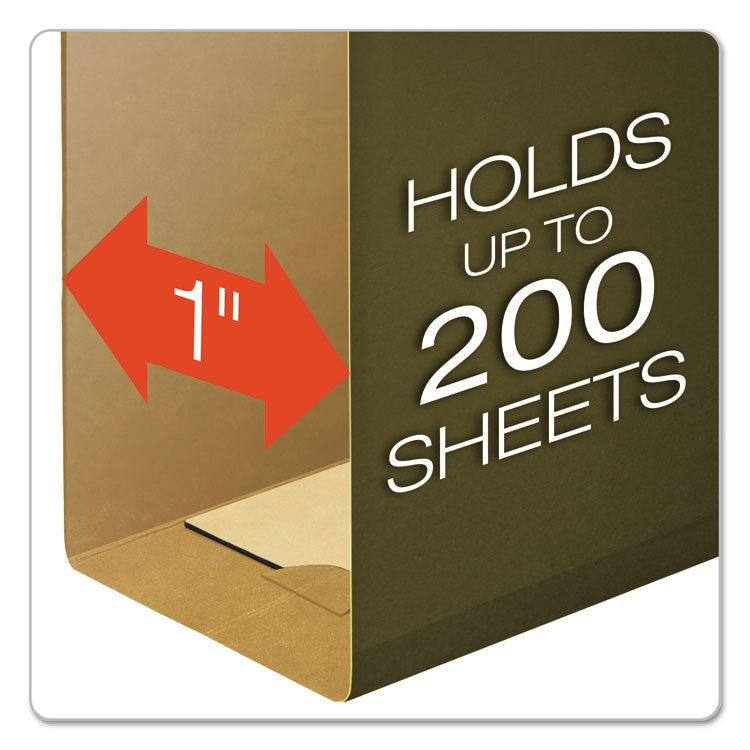 Extra Capacity Reinforced Hanging File Folders with Box Bottom, 1" Capacity, Legal Size, 1/5-Cut Tabs, Green, 25/Box