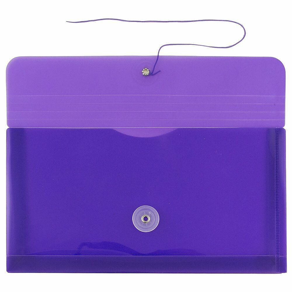 JAM Paper Premium Plastic Filing Envelope with Button & String Closure, 5 1/4" x 10", Purple, 3/Pack (921B1pux3)