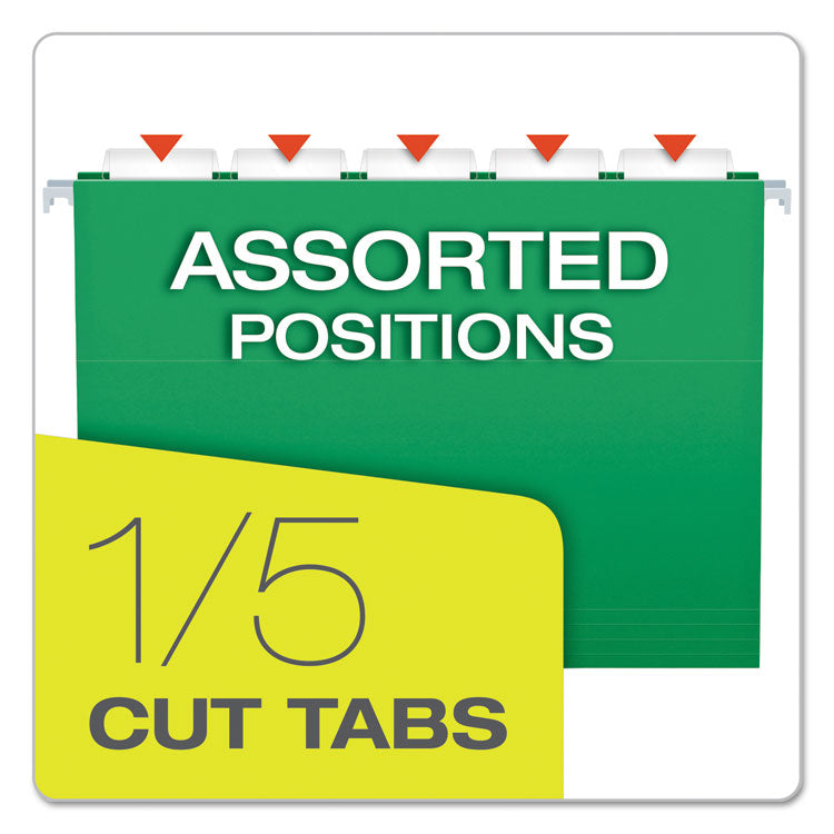 Colored Hanging Folders, Letter Size, 1/5-Cut Tabs, Bright Green, 25/Box