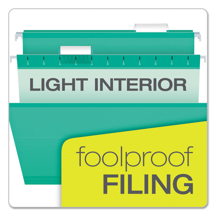 Colored Reinforced Hanging Folders, Letter Size, 1/5-Cut Tabs, Aqua, 25/Box
