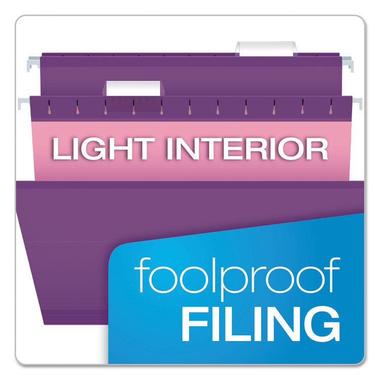 Colored Reinforced Hanging Folders, Letter Size, 1/5-Cut Tabs, Violet, 25/Box