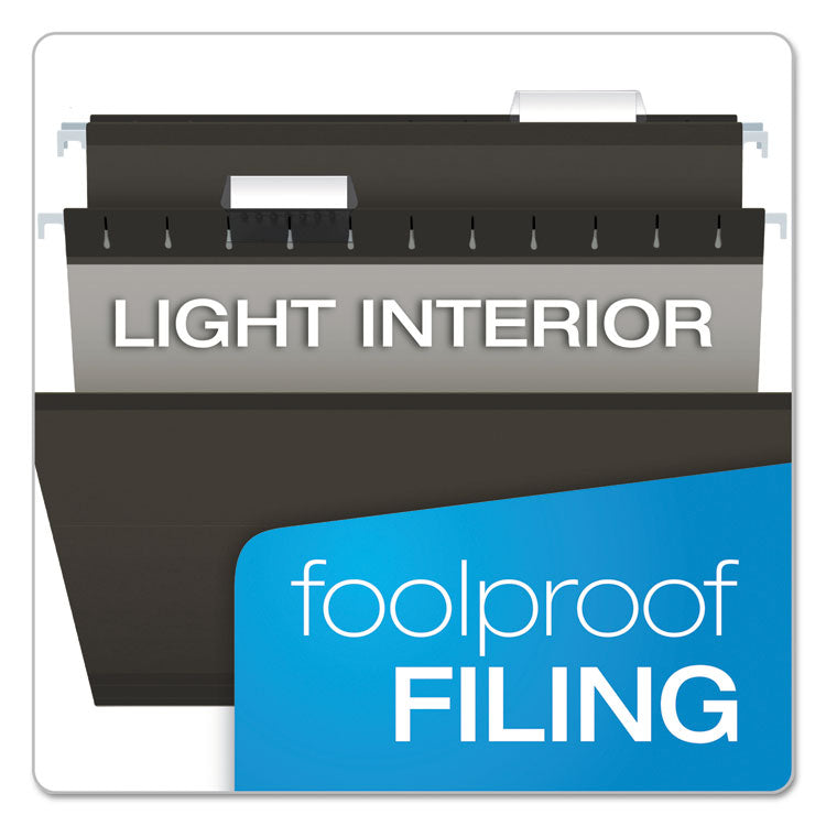 Colored Reinforced Hanging Folders, Legal Size, 1/5-Cut Tabs, Black, 25/Box