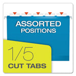 Colored Reinforced Hanging Folders, Letter Size, 1/5-Cut Tabs, Blue, 25/Box