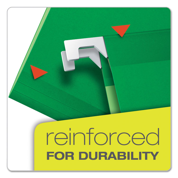 Colored Reinforced Hanging Folders, Legal Size, 1/5-Cut Tabs, Bright Green, 25/Box