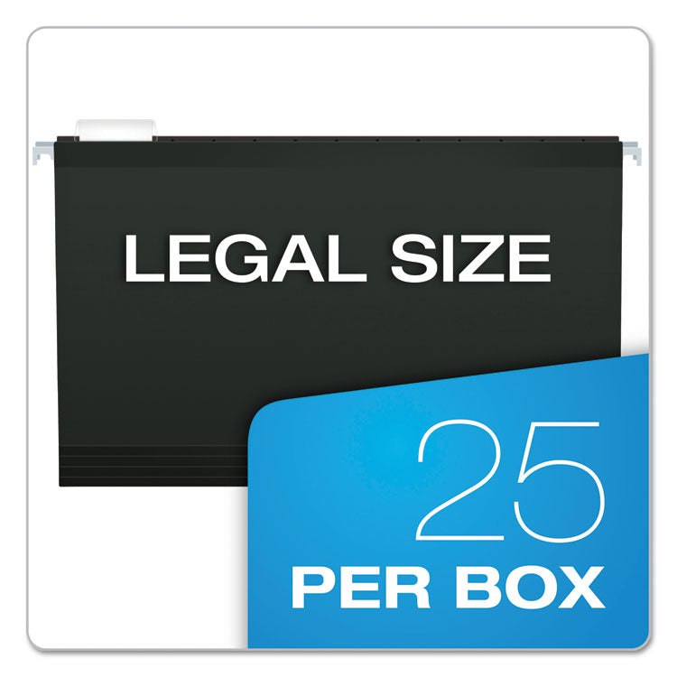 Colored Reinforced Hanging Folders, Legal Size, 1/5-Cut Tabs, Black, 25/Box