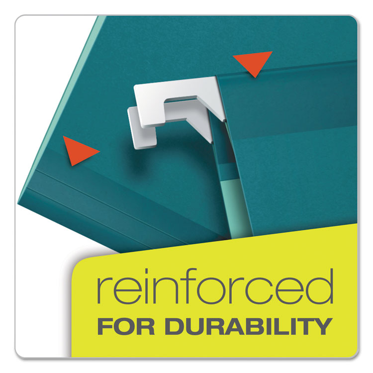 Colored Reinforced Hanging Folders, Legal Size, 1/5-Cut Tabs, Teal, 25/Box
