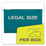 Colored Reinforced Hanging Folders, Legal Size, 1/5-Cut Tabs, Teal, 25/Box
