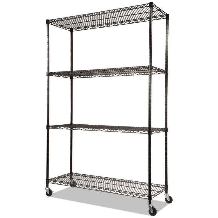 Nsf Certified 4-Shelf Wire Shelving Kit With Casters, 48w X 18d X 72h, Black