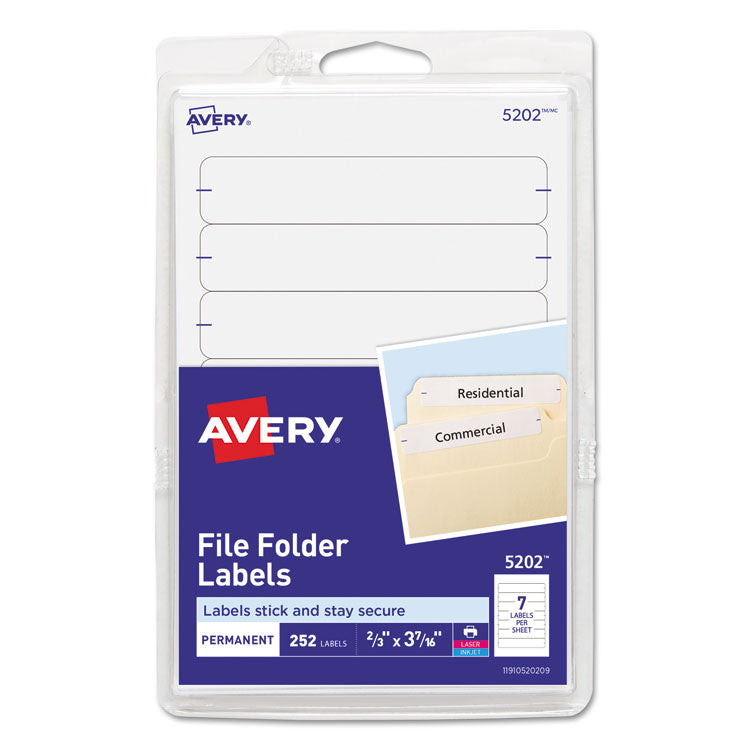 Printable 4" X 6" - Permanent File Folder Labels, 0.69 X 3.44, White, 7/sheet, 36 Sheets/pack, (5202)