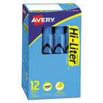 Hi-Liter Desk-Style Highlighters, Fluorescent Blue Ink, Chisel Tip, Blue/black Barrel, Dozen