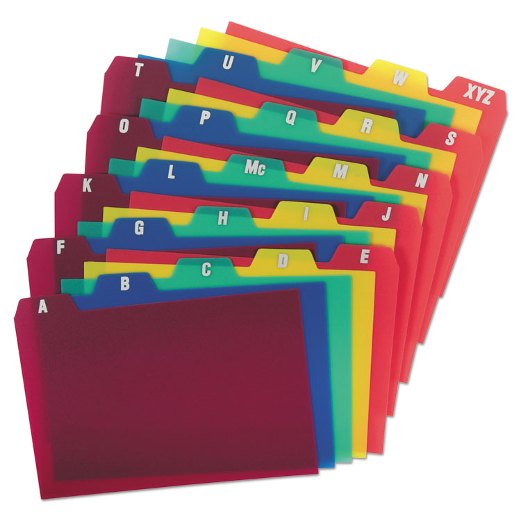 Durable Poly A-Z Card Guides, 1/5-Cut Top Tab, A To Z, 4 X 6, Assorted Colors, 25/set