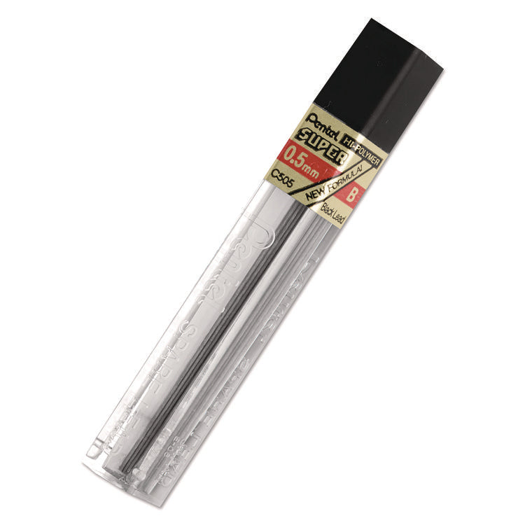 Super Hi-Polymer Lead Refills, 0.5 Mm, B, Black, 12/tube
