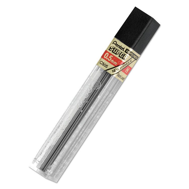 Super Hi-Polymer Lead Refills, 0.5 Mm, H, Black, 12/tube