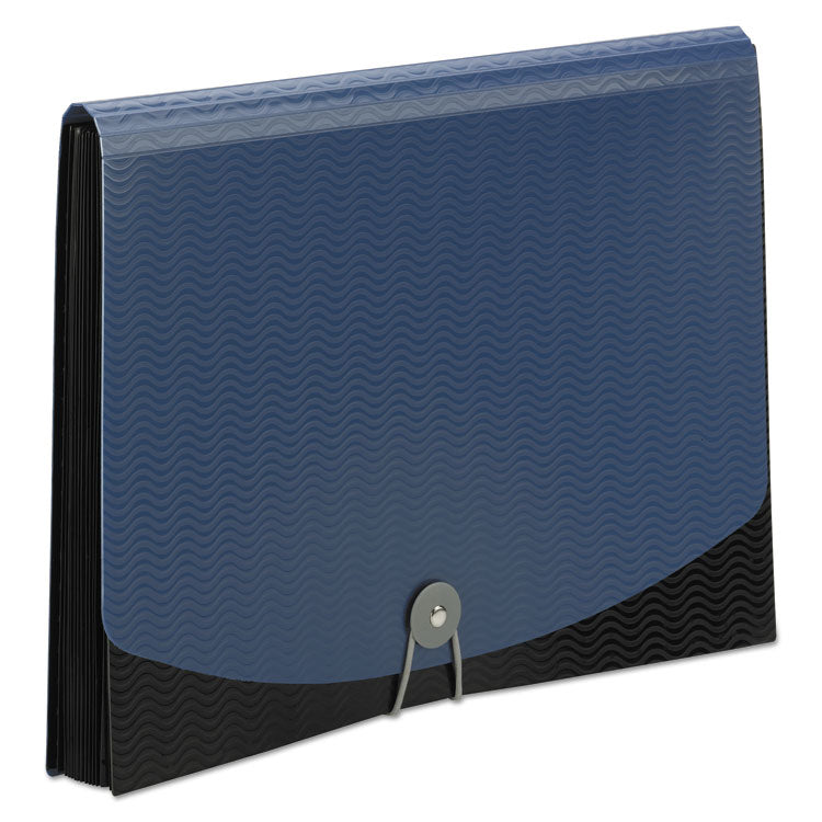 12-Pocket Poly Expanding File, 0.88" Expansion, 12 Sections, Cord/Hook Closure, 1/6-Cut Tabs, Letter Size, Black/Blue